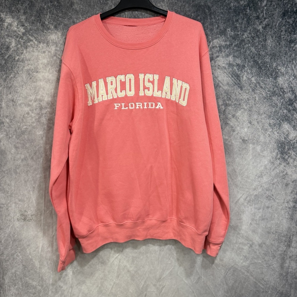 Marco Island Florida Sweatshirt Coral Pink Embroidered Crewneck Pullover Unisex
